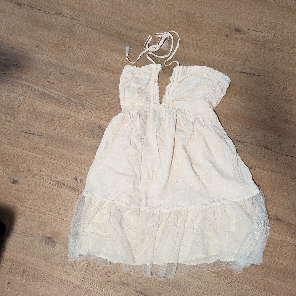 Halter Tie Back Cream Dotted Dress